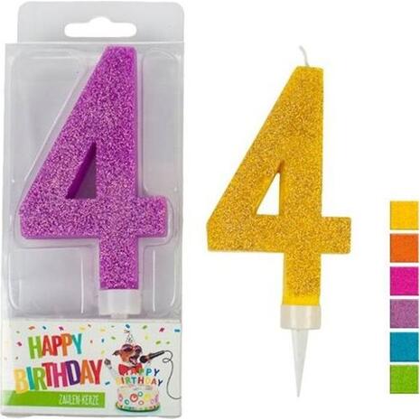 Κερί γενεθλίων Trend Glitter Maxi No 4 σε 6 διαφορετικά χρώματα